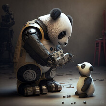Panda Robot With Baby Robot