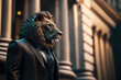 a lion in a business suit at Wall Street, New York, Generative AI