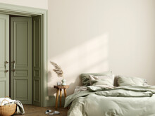 Cozy Bedroom Interior With Bed And Pillows, 3d Render