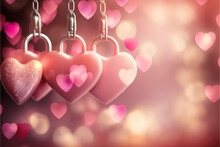 Pink Heart Love Padlocks With Bright Heart Bokeh Lights