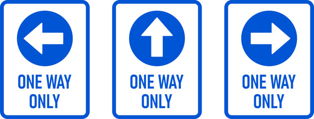 Poster - Set of One Way Only Vertical Warning Sign Poster or Sticker Design Icon with Direction Arrow and Text. Vector Image.