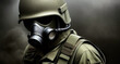 modern military soldier with gas mask concept art blurred backdrop generative ai