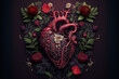 Gothic Floral Heart, Anatomically Correct, On Black Generative AI