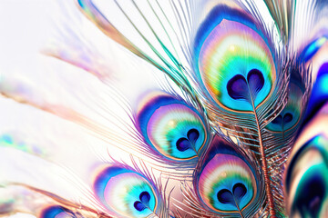 Wall Mural - Beautiful Peacock Feathers Abctract Background. Created with Generative AI Technology
