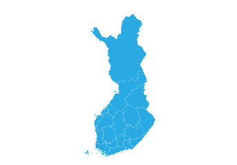 Fototapete - finland map. High detailed blue map of finland on PNG transparent background.