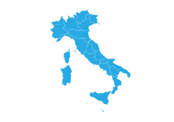 Fototapete - italy map. High detailed blue map of italy on PNG transparent background.