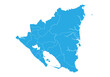  nicaragua map. High detailed blue map of nicaragua on PNG transparent background.