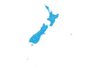 Fototapete - New Zealand map. High detailed blue map of New Zealand on PNG transparent background.