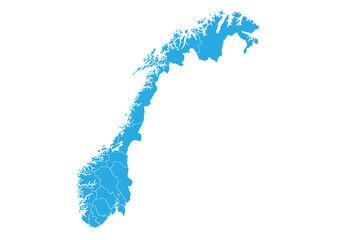 Fototapete - norway map. High detailed blue map of norway on PNG transparent background.