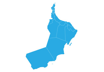 Fototapete - oman map. High detailed blue map of oman on PNG transparent background.