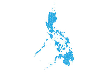Fototapete - philippines map. High detailed blue map of philippines on PNG transparent background.