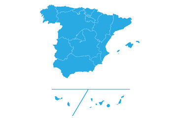 Fototapete - spain Provinces map. High detailed blue map of spain  on PNG transparent background.