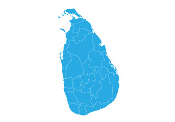 Fototapete - sri Lanka map. High detailed blue map of sri Lanka on PNG transparent background.