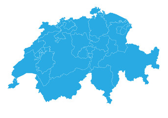 Fototapete - switzerland map. High detailed blue map of switzerland on PNG transparent background.