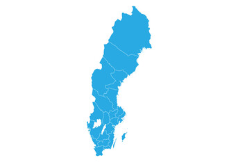 Fototapete - sweden map. High detailed blue map of sweden on PNG transparent background.