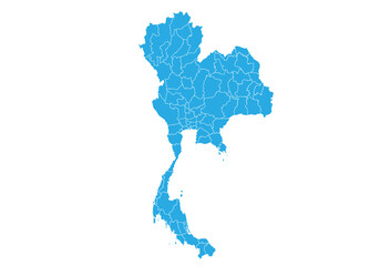 Fototapete - thailand map. High detailed blue map of thailand on PNG transparent background.