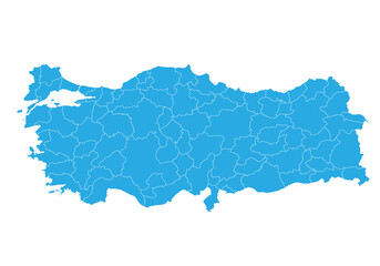 Fototapete - turkey map. High detailed blue map of turkey on PNG transparent background.