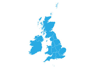 Fototapete - united Kingdom map. High detailed blue map of UK on PNG transparent background.