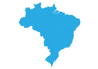 Fototapete - brazil map. High detailed blue map of brazil on PNG transparent background.