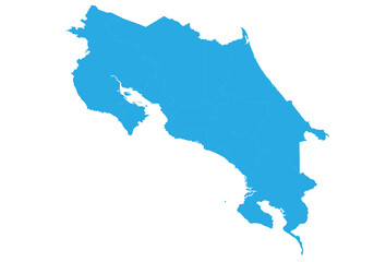 Fototapete - costa Rica map. High detailed blue map of costa Rica on PNG transparent background.