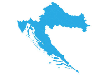 Fototapete - croatia map. High detailed blue map of croatia on PNG transparent background.