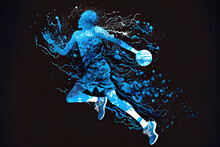 Abstract Silhouette Of A Basketball Player Man In Action Isolated Blue Background