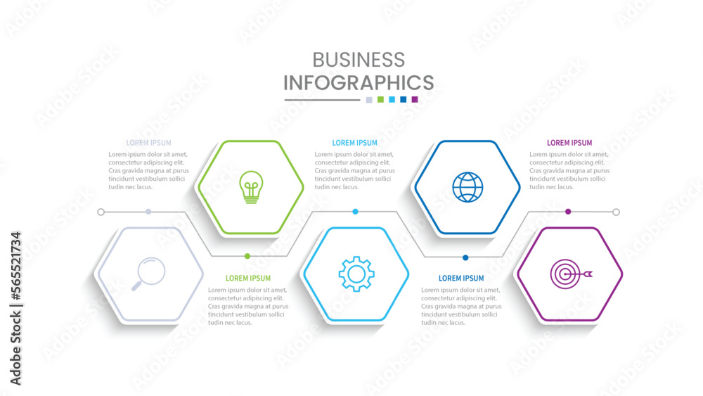 Business infographic design with 5 options. Vector thin line label with ...