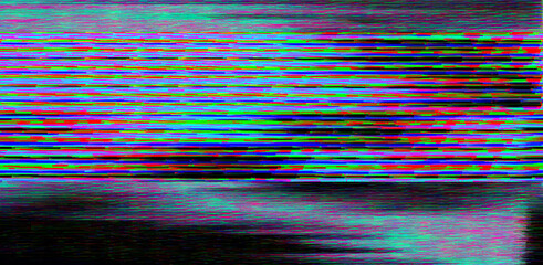 Poster - Glitched and distorted TV screen with static pixel noise.
