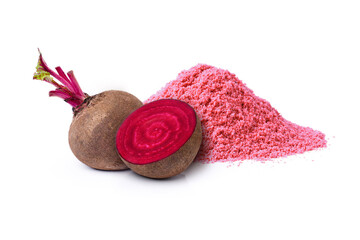 Wall Mural - Beetroot (beet root) powder with fresh fruit isolated on white background.