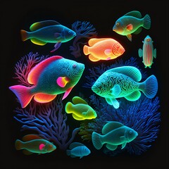 Wall Mural - Colorful Bioluminescent Fish