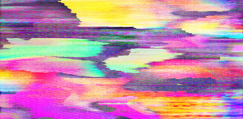 Wall Mural - Digital pixel noise background with holographic rainbow leaks. Lo-fi style illustration of a broken TV screen.