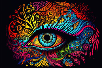 Wall Mural - 60s abstract acid art colorful eye background