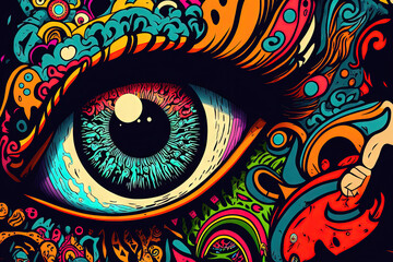 Wall Mural - 60s abstract acid art colorful eye background