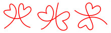 An Abstract Minimal Line Drawing Of Three Red Double Hearts For Valentine’s Day On An Isolated White Background