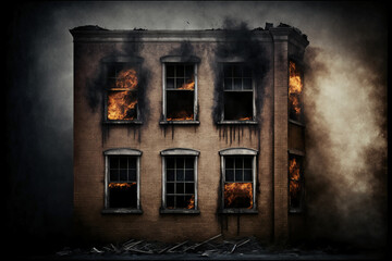 Wall Mural - House or home fire - boarded up windows.. Generative AI