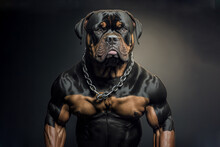 Portrait Of A Strong Male Dog In A Gym. Bodybuilding Concept, Generative Ai