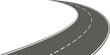 Curved road with white markings. Winding highway isolated on transparent background. Asphalt highway.