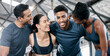 © Jade Maas/peopleimages.com - Diversity, fitness and team building for exercise, workout or training together at the indoor gym. Happy diverse group of people smile in sports teamwork, huddle or hug for healthy exercising support