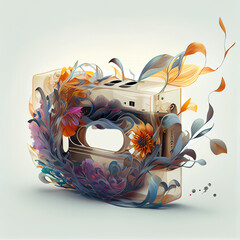 Poster - Beautiful abstract illustration creative Transparent Cassette with flowers