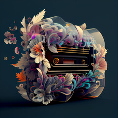 Poster - Beautiful abstract illustration creative Transparent Cassette with flowers