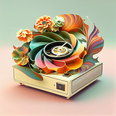 Poster - Beautiful abstract illustration creative Audio Recorder with flowers and smoke.
