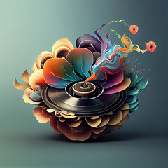 Poster - Beautiful abstract illustration creative Audio Recorder with flowers and smoke.