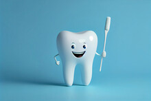 Glücklicher Zahn Mit Zahnbürste In Der Hand - Generative Ai