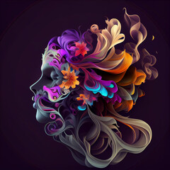 Poster - Beautiful abstract creative Women with flowers and smoke brain background