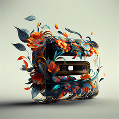 Poster - Beautiful abstract illustration creative Transparent Cassette with flowers.
