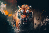 Fototapeta  - Tygrys  abstrakcyjny kolorowy akrylowy Generative AI