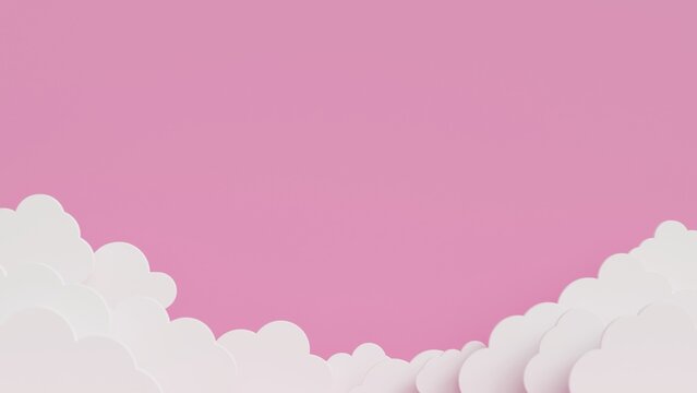 Valentine concept, thick paper sheet Shaped like a cloud The bottom of the frame On the pink background - 3d rendering.