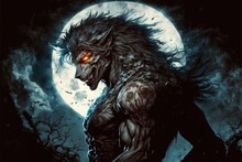 Werewolf Warrior Illustration In The Night, Anime Manga Style. Generative AI