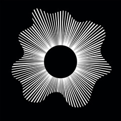 Poster - Ring of differents white rays with wavy silhouette isolated on black background. Sound wave symbol element. Icon, logo or tattoo.