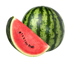 Wall Mural - watermelon and slices isolated, Watermelon macro studio photo, transparent png, PNG format, cut out